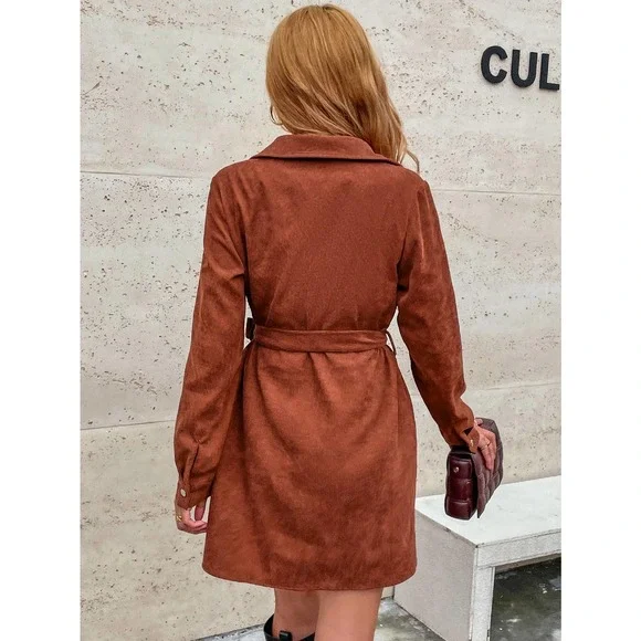 Corduroy Belted Shirt Dress rust orange - Picture 2 of 12